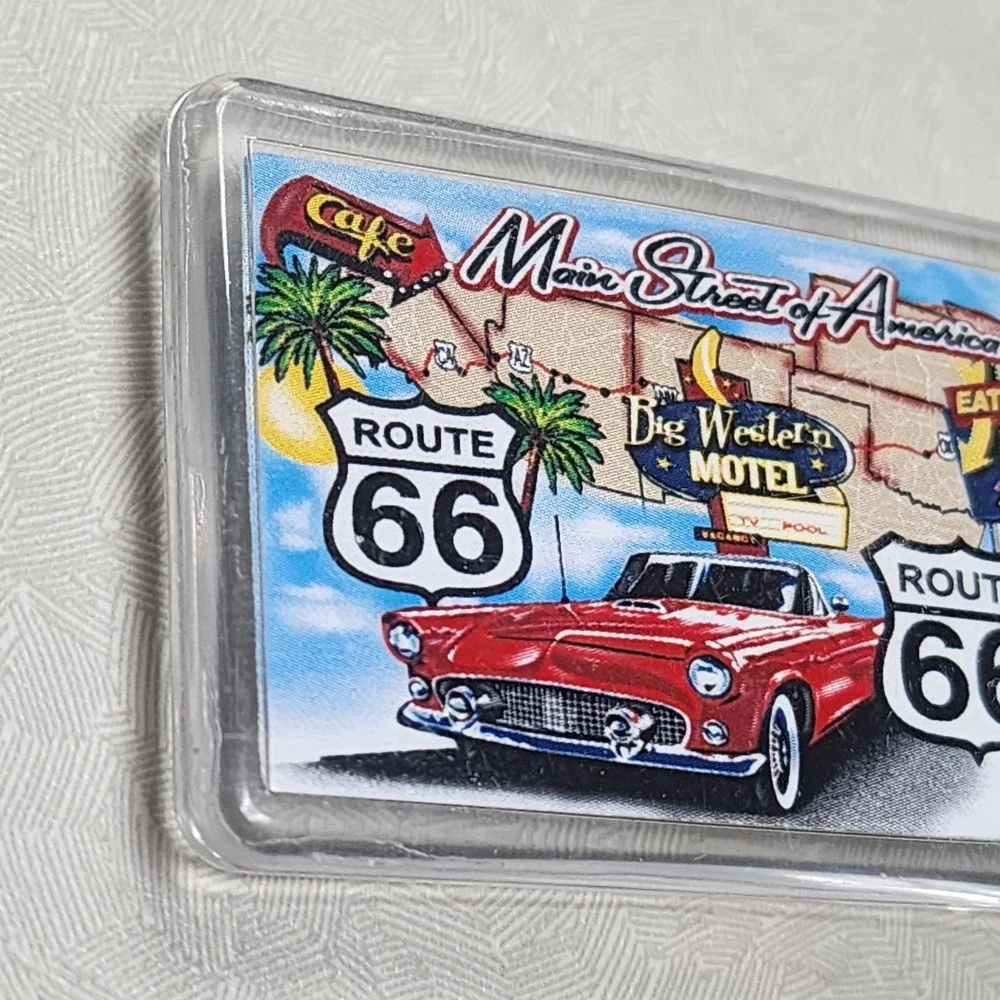 Vintage Route 66 Main Street Of America Car Lucite Keychain Key Ring Collectible